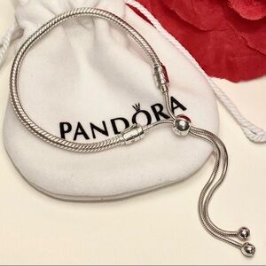 🌹🍃New Pandora Sterling Silver Moments Slider Snake Chain Charm Bracelet🍃🌹